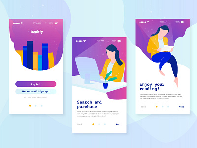 Bookfy - UI & Illustration Exploration book illustration iphone log in mobile reading shop ui ux woman