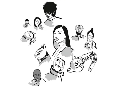 Characters drawn with mouse illustration