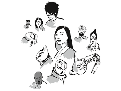 Characters drawn with mouse illustration