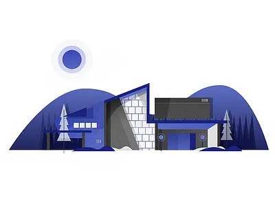 Geometric landscape illustration building flat icon illustration mountain vector