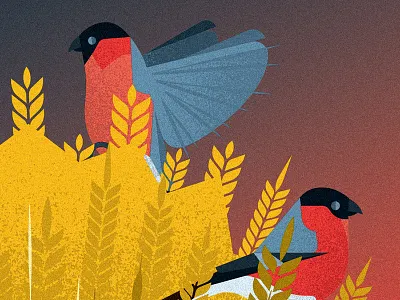 Bullfinches bird bullfinch illustration nature texture vector wheat wings