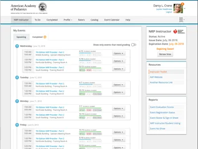Instructor Dashboard - Completed Events dashboard grade instructor list schedule