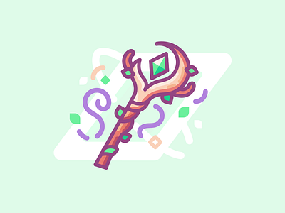 Druid's Wand druid green icon illustration lines magic minimal nature staff wand