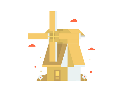 Mill Illustration building bush clouds design flour flower illustration mill monochromatic nature