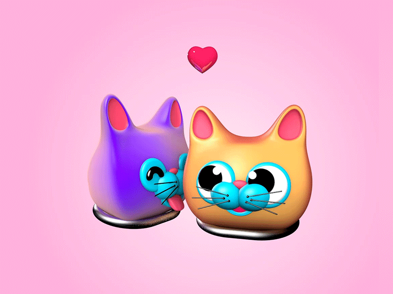 👾Happy Cat Day!👾 3d c4d cat cat day cats cinema4d cute heart lick love space