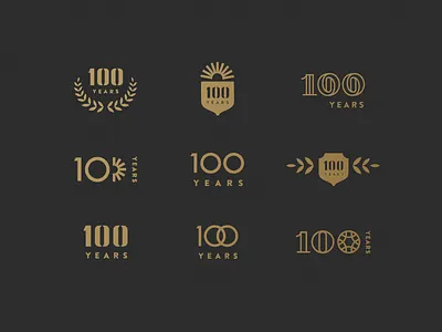 Centennial Exploration 100 black burst centennial gold laurel logo numerals shield typographic years
