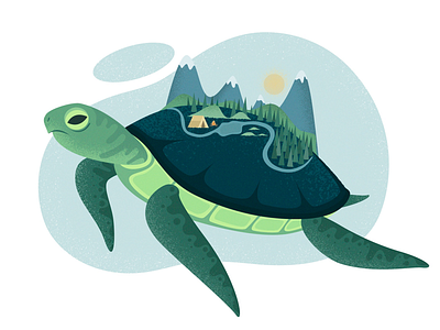 Sea Turtle animal character flat forest illustration mountains texture trees turtle turtles underwater wildlife