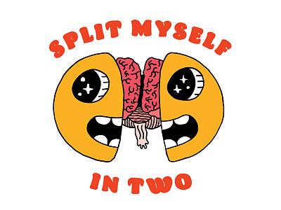 Split Myself In Two brain face hand type illustration split
