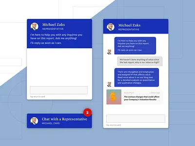 Representative Messaging blog box chat facebook fb finance help link message ui ux valuation