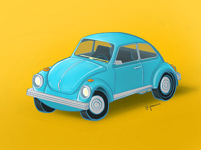 Vintage car Volkswagen blue car colorful conceptual design dribbbleworld flat graphic design illustration pauwica art personal brand vintage volkswagen web illustration yellow