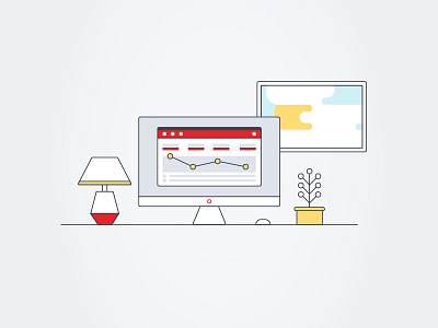 Desk app business chart computer desk graph lamp office plant product sky