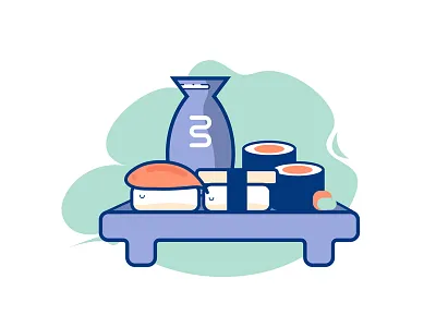 Sushi flat design food icon illustration japan japan food rice sake sushi sushi plate vector