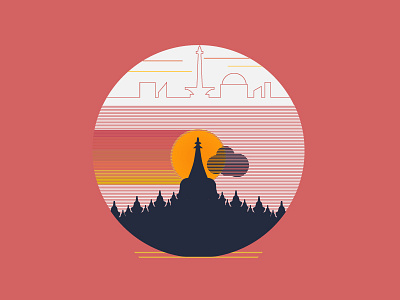 Sunset in the Candi adobe illustrator silhouette