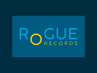 Rogue Records Logo blue branding identity logo wordmark yellow