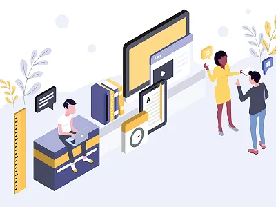 Online Education Isometric Illustration book course education illustration isometric online study teacher test website