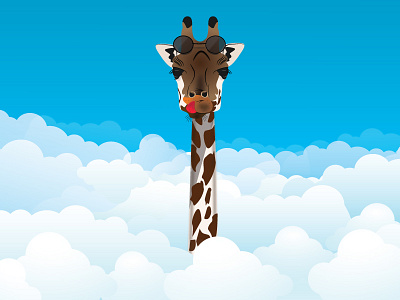 Giraffe in the sky clouds funny giraffe illustration sunglasses tongue