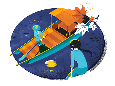 Autumn moon mirrored | 平湖秋月 autumn chinese chineseidiom design flat fourchars hiwow idiom illustration moon vector
