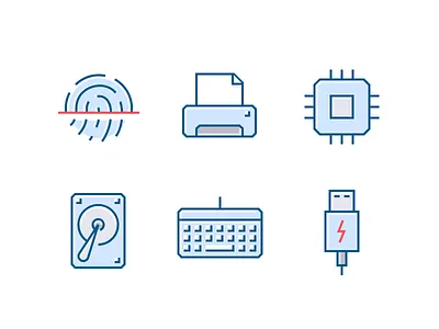 Tech Style Icon Set charge chip computer fingerprint hdd icon icons keyboard printer usb