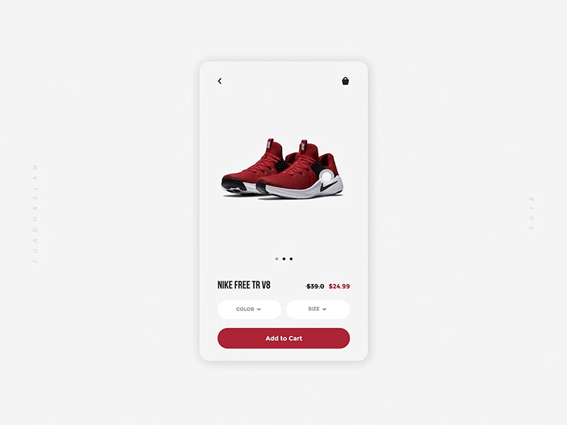 Daily UI #008 - E-Commerce after effects animation animations app basket bag daily ui ecommerce fashion nike product shoes shopping cart