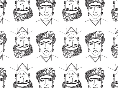 Step and Repeat: The Kahlo artist black and white frida frida kahlo line art pattern portrait repeat sharpie