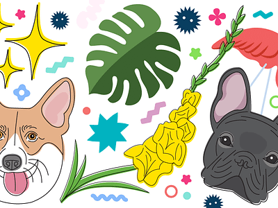 Confetti Header Image confetti corgi dogs emoji french bulldog fun illustration miyazaki party shapes vector