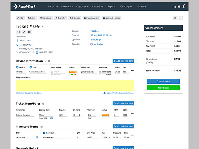 Mobile Repair Create Ticket dashboard mobile repair pos ui ux web