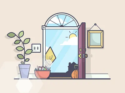 Fall Weather is the Best Weather. candy fall house illustration line art neighborhood october pumpkin sunny