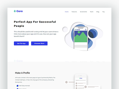 Cara - Multipurpose Responsive App / Sass Landing Template agency app landing design modern flat one pege page paralax sass template uiux web site