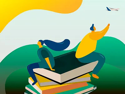 Flight art books characters design illustration praphic vector