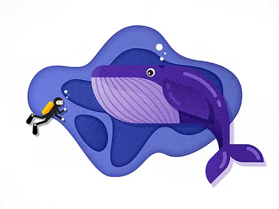 Meet in Ocean illustration 01 diver diving sea whale