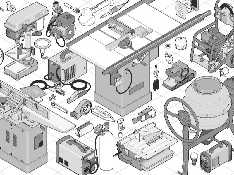 Isometric PowerTools 1 adobe aftereffects adobe illustrator blue print gif isometric motiongraphics power power tools tools vector graphics