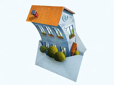 Newsletter 2d appartment builing cute envelope house illustration message newsletter photoshop texture vintage
