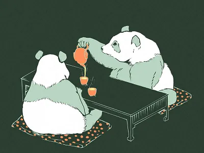 tea time art design illustration panda tea