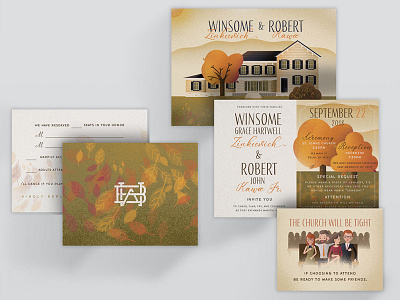 Wedding Invitations autumn fall farm house home house invitations print rsvp tree wedding