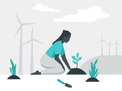 Renewable Energy Illustration alternative blue energy garden illustration neutral plants power renewable wind windmills woman