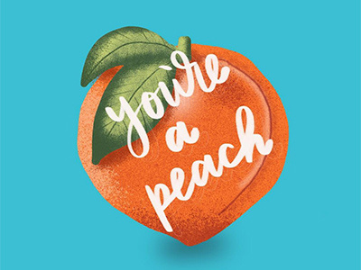 Peach blue hand lettering illustration peach