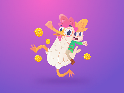 Chicken Rider cartoon character chicken coins crypto gradient illustrator riding sketch vector