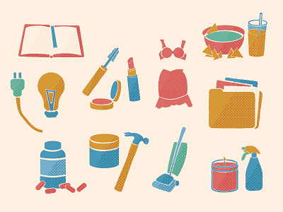 Objects sold blue green group halftone illustration objects pink retro