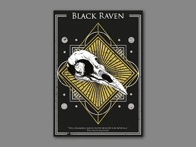 Black Raven bird drawing grunge hand draw illustration poster skeleton skull