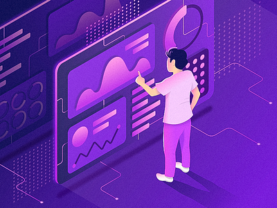 Isometric Databoard charts data gradient graphs illustration isometric purple tech technology