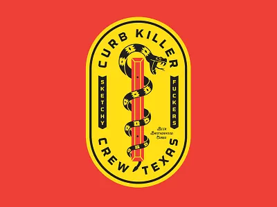 Curb Killer Crew badge curb design illustration rattlesnake skateboarding texas vector
