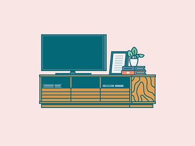 TV Stand books flat design furniture illustration mid century modern plant television tv tv stand vector