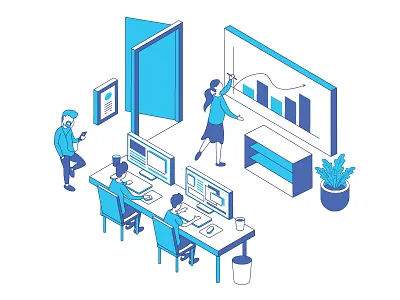 Teamgetaway illustration 4 board illustration isometric office people work