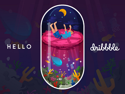 Hello Dribbble aquarium beautiful character debut first first shot hello sea underwater world