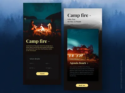 App for Exploring Adventurous Places appdesign bookingapp darktheme interactiondesign interactive ios shibupavizha travel uidesign uiux userinterface vibrant