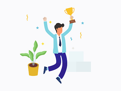 jumping happily receiving a trophy avatar award business congrartulation flatdesign jump people tropy ui