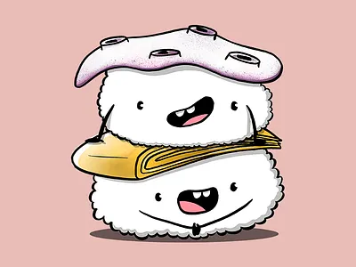 Sushi Friends character design cute doodle kawaii stacked sushi sushi art sushi drawing