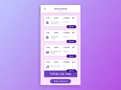Daily UI Challenge Day #46 - Invoice app dailyui gradient icon mobile ui ux