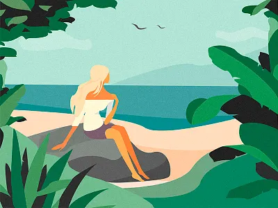 Summertime art breath character design girl illustration sea summer vector