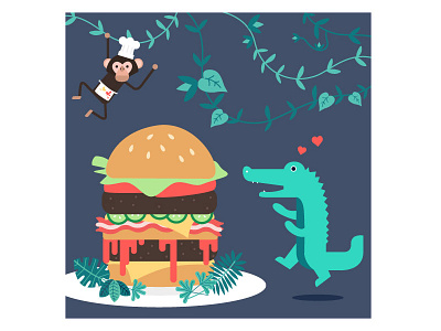 jungle burger brand food illustration vector